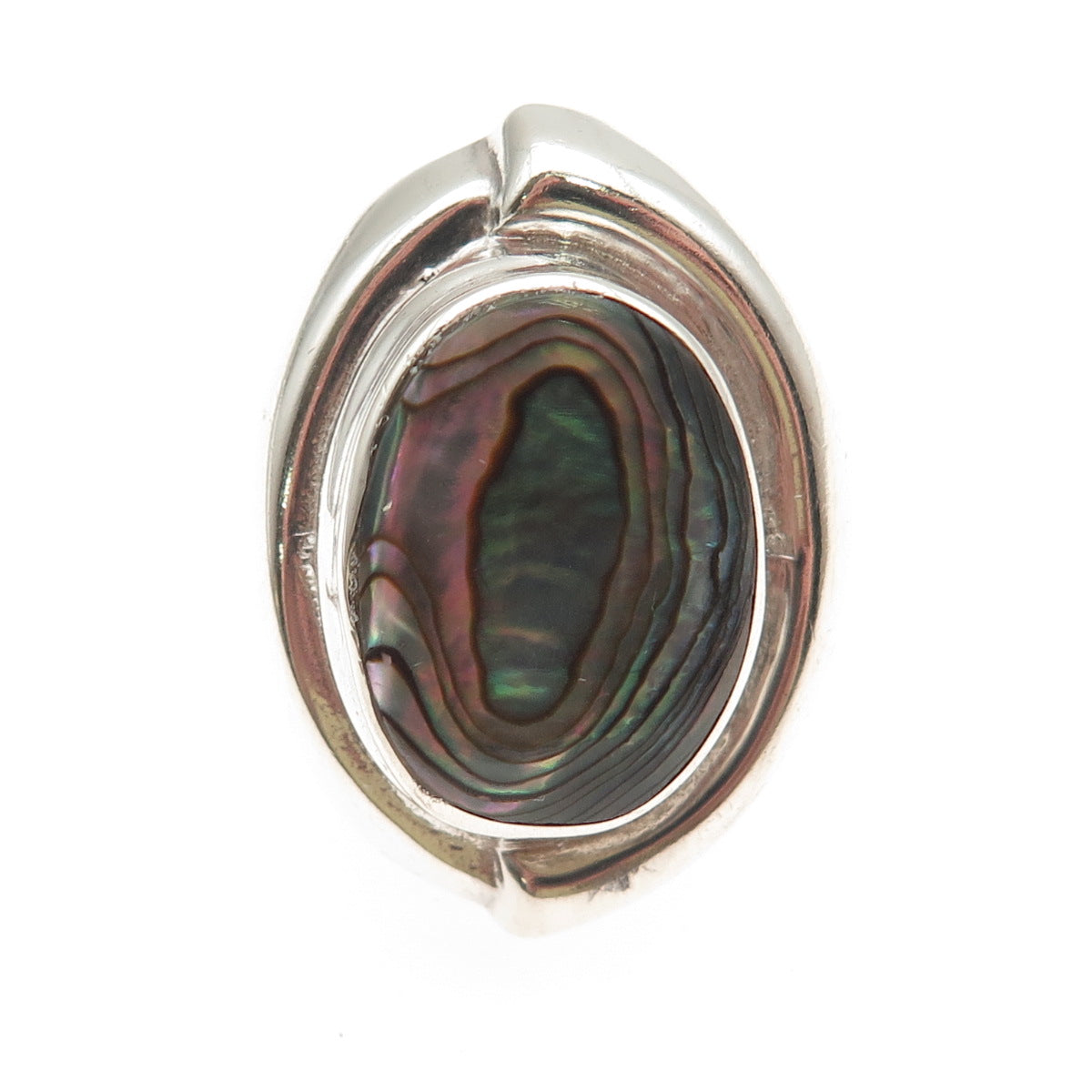 925 Sterling Silver Vintage Mexico Real Abalone Shell Modernist Ring Size 7.25