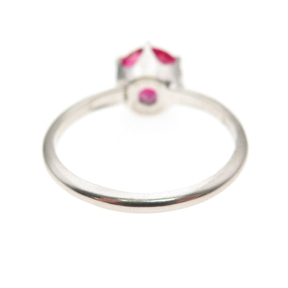 Uncas 925 Sterling Silver Vintage Round-Cut Lab-Created Ruby Ring Size 8