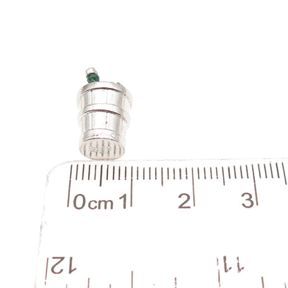 WELLS 925 Sterling Silver Vintage Enamel Champagne Bucket 3D Mini Charm Pendant