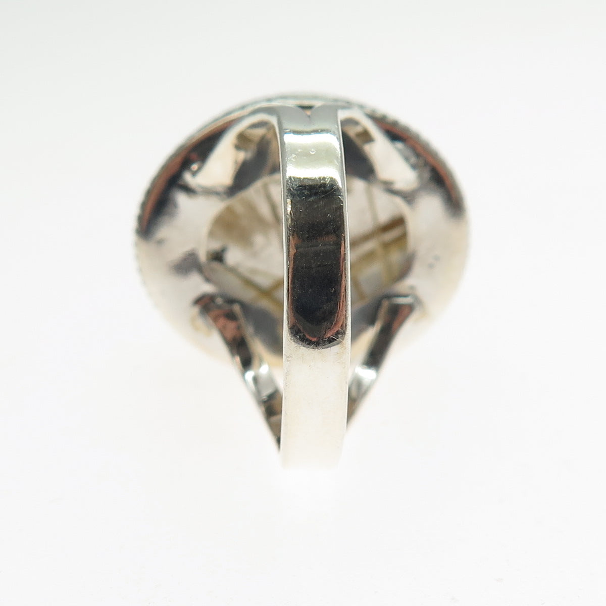 925 Sterling Silver Vintage Real Cabochon Rutilated Quartz Swirl Ring Size 9.75