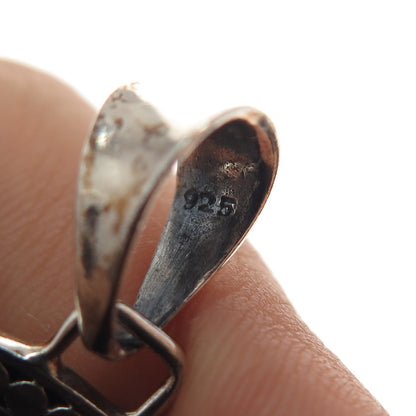 925 Sterling Silver Vintage Floral Dotted Charm Pendant