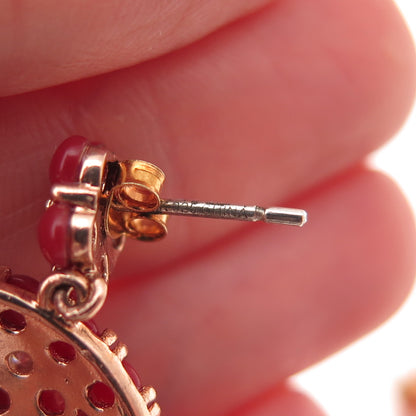 925 Sterling Silver Rose Gold Plated Real Carnelian & C Z Dangle Earrings