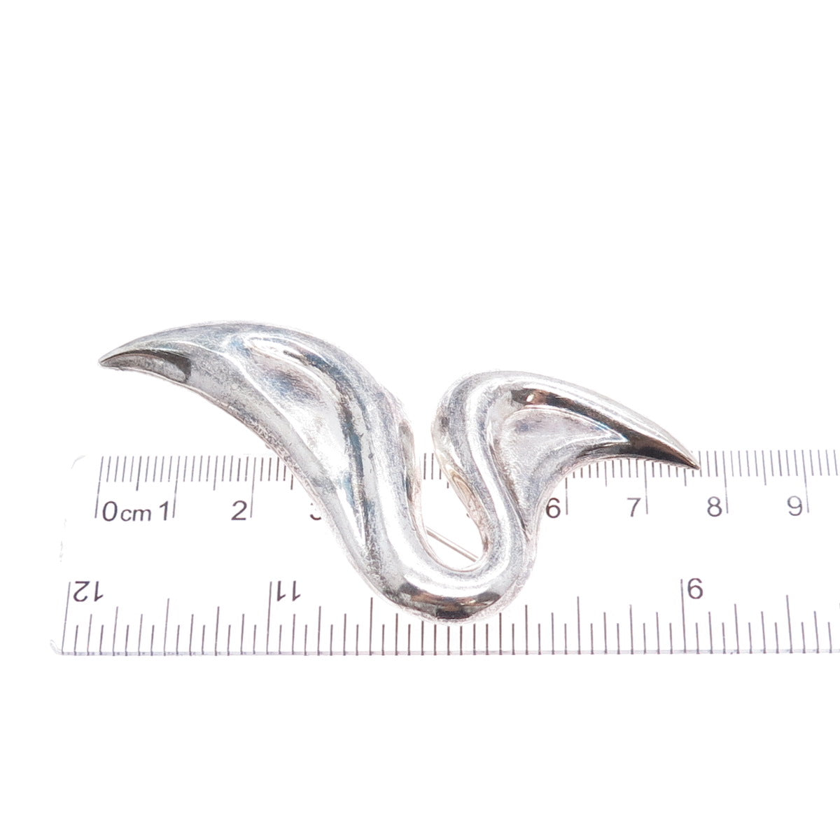 925 Sterling Silver Vintage Modernist Wavy Oxidized Pin Brooch