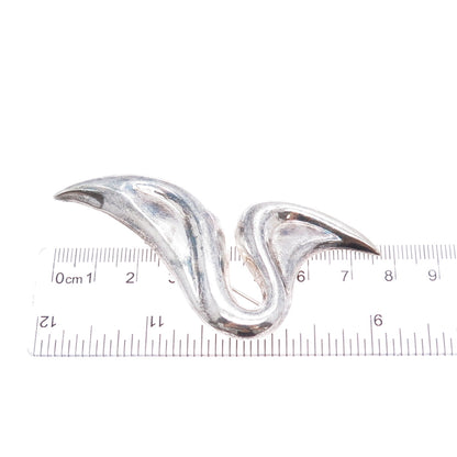 925 Sterling Silver Vintage Modernist Wavy Oxidized Pin Brooch