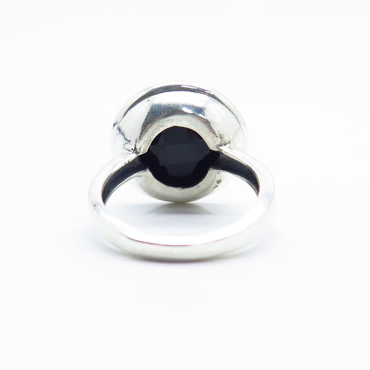 925 Sterling Silver Vintage Real Checkered Melanite Gemstone Ring Size 8