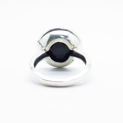 925 Sterling Silver Vintage Real Checkered Melanite Gemstone Ring Size 8