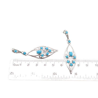 Chapal Zenray 925 Sterling Silver Real Turquoise Floral Dangle Earrings