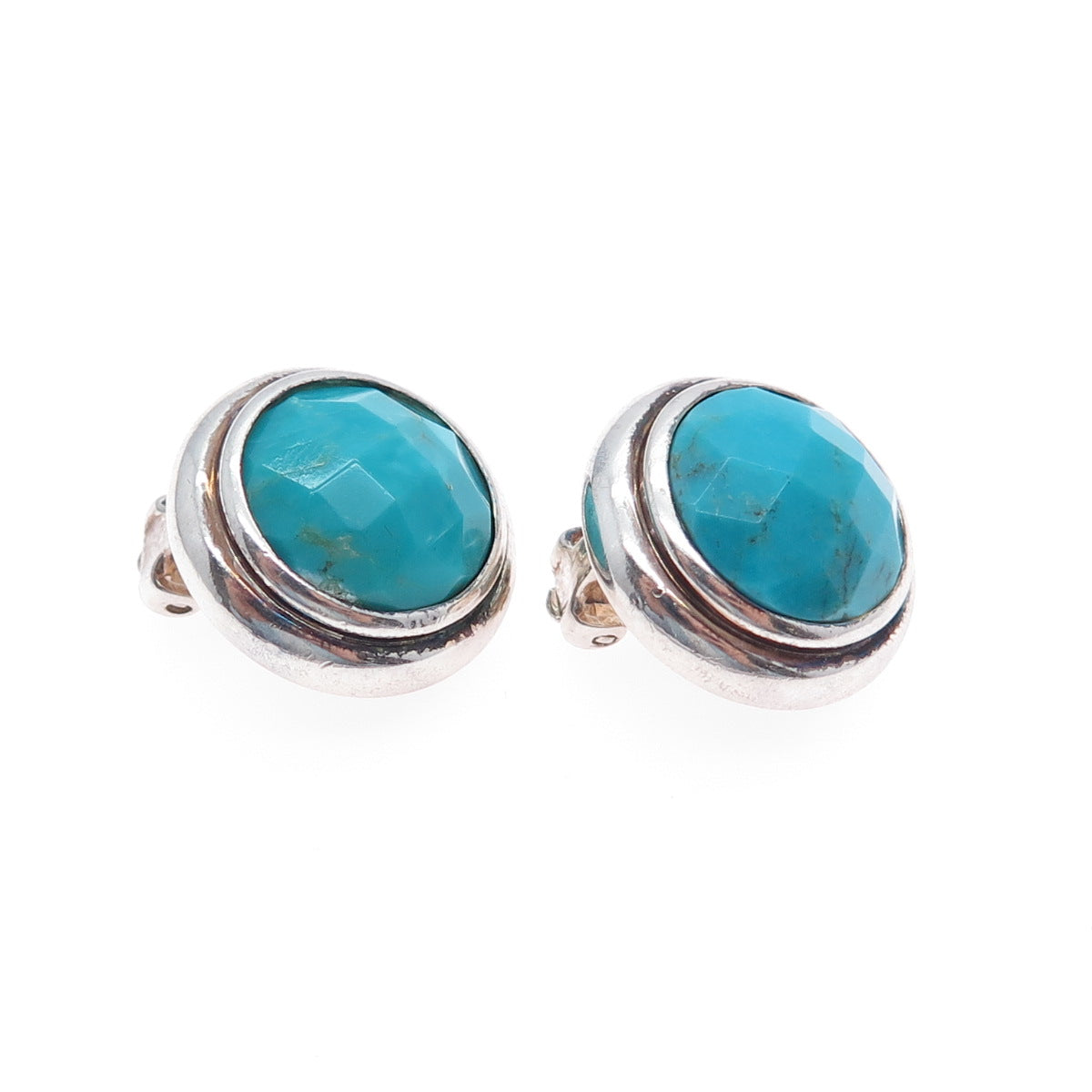 ELLE 925 Sterling Silver Vintage Real Turquoise & Ruby Clip On Earrings