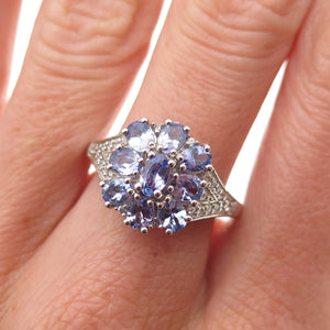 Chuck Clemency 925 Sterling Silver Real Tanzanite & White Topaz Ring Size 8