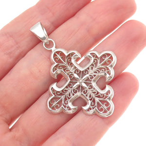 Milor Sterling Silver Vintage Italy Fleur de Lis Cross Filigree Charm Pendant