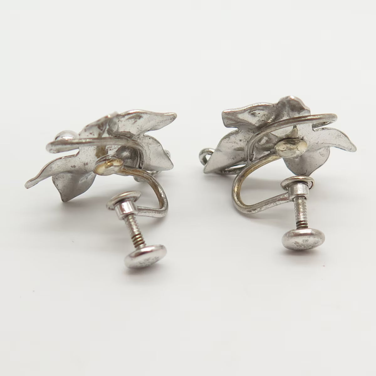 925 Sterling Silver Vintage Carl Art Leaf Screw Back Earrings