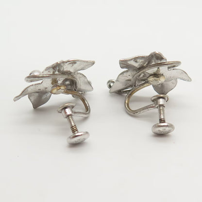 925 Sterling Silver Vintage Carl Art Leaf Screw Back Earrings