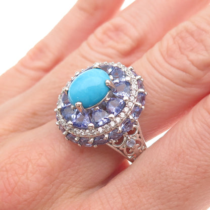 Chuck Clemency 925 Sterling Silver Real Turquoise Tanzanite Topaz Ring Size 8.25