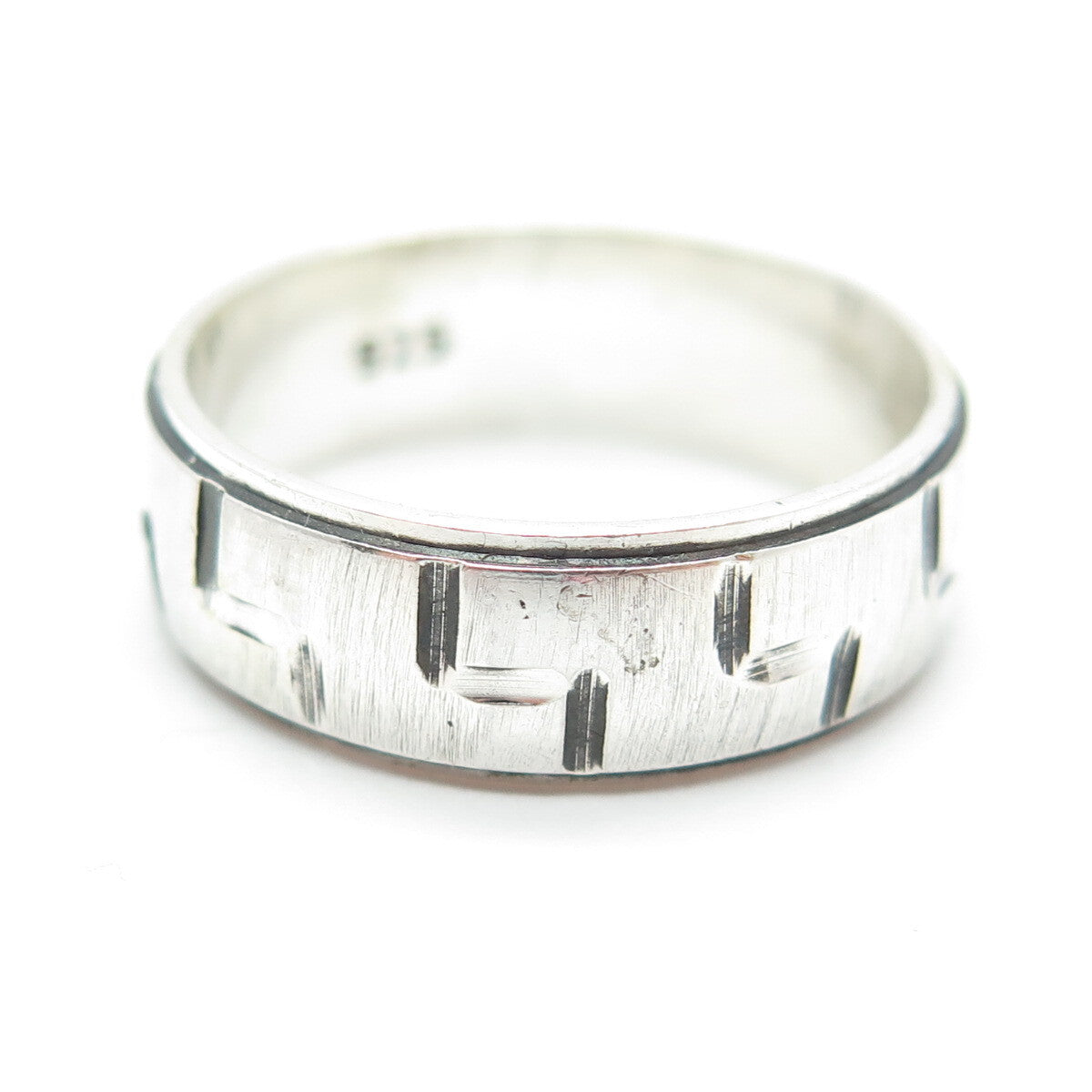 925 Sterling Silver Vintage Engraved Geometric Tetris Band Ring Size 10.5