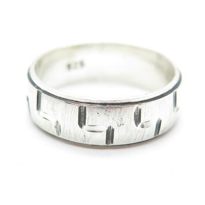 925 Sterling Silver Vintage Engraved Geometric Tetris Band Ring Size 10.5