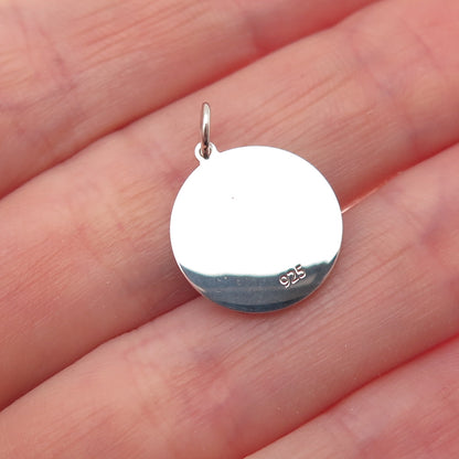925 Sterling Silver Blue Enamel Male Symbol Round Tag Mini Charm Pendant