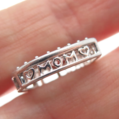 925 Sterling Silver Real Round-Cut Diamond Mom Heart Slide Pendant