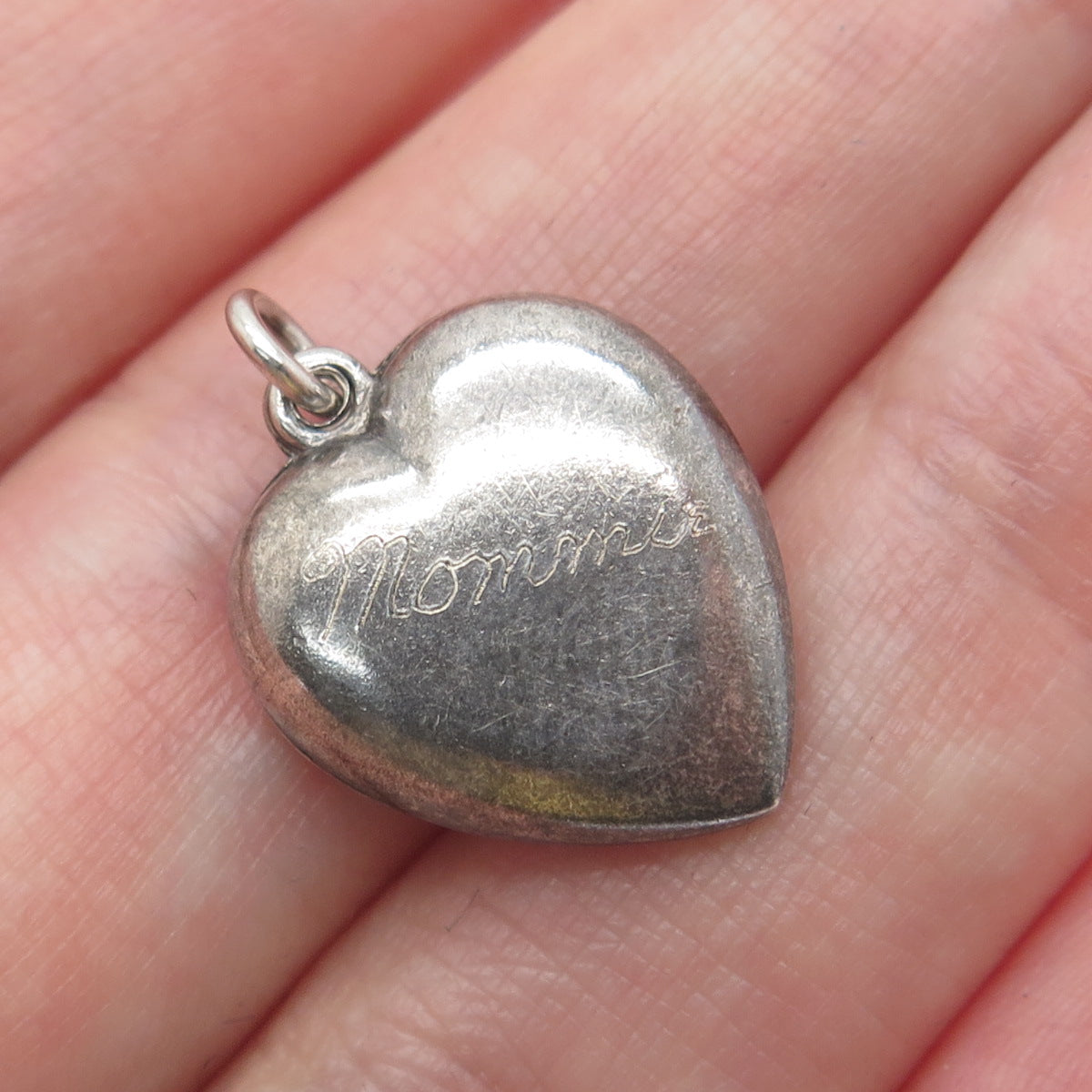 925 Sterling Silver Antique Art Deco Chatelaine Heart Minimalist Charm Pendant