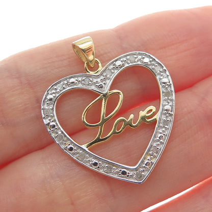 HAN 925 Sterling Silver Gold Plated Real Diamond Love Heart Minimalist Pendant