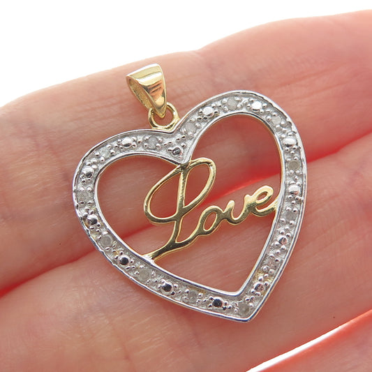HAN 925 Sterling Silver Gold Plated Real Diamond Love Heart Minimalist Pendant