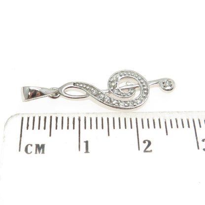 925 Sterling Silver Round-Cut Shaped C Z Treble Clef Pendant