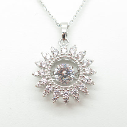 925 Sterling Silver Round-Cut C Z Flower Cable Chain Necklace 18"