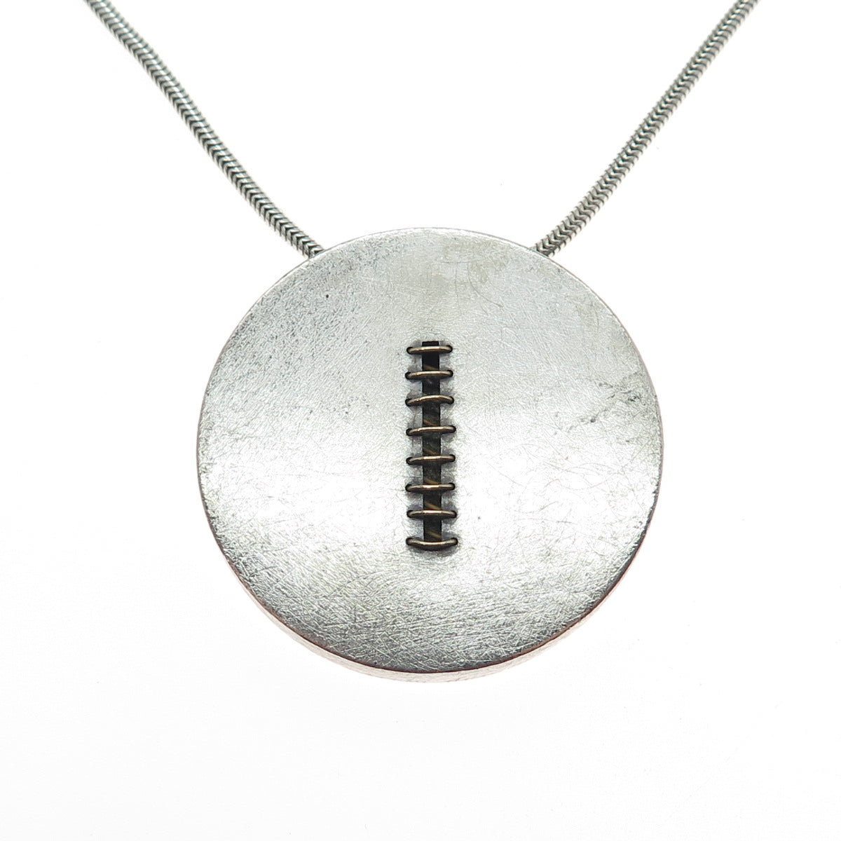 Lorelei Hamm 925 Sterling 14K Gold Spiral Vintage Modernist Disc Necklace 36"