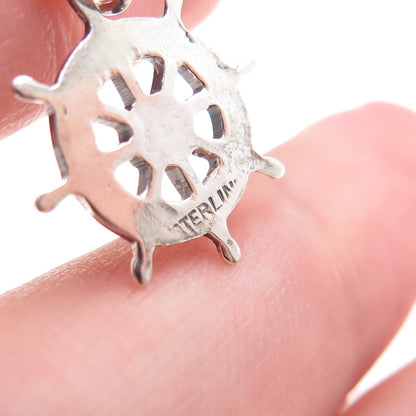 925 Sterling Silver Vintage Helm Ship Wheel Oxidized Minimalist Charm Pendant