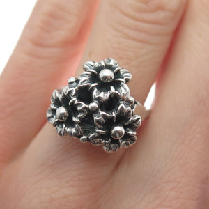 DIADEMA 925 Sterling Silver Antique Art Deco Flower Oxidized Ring Size 6.25