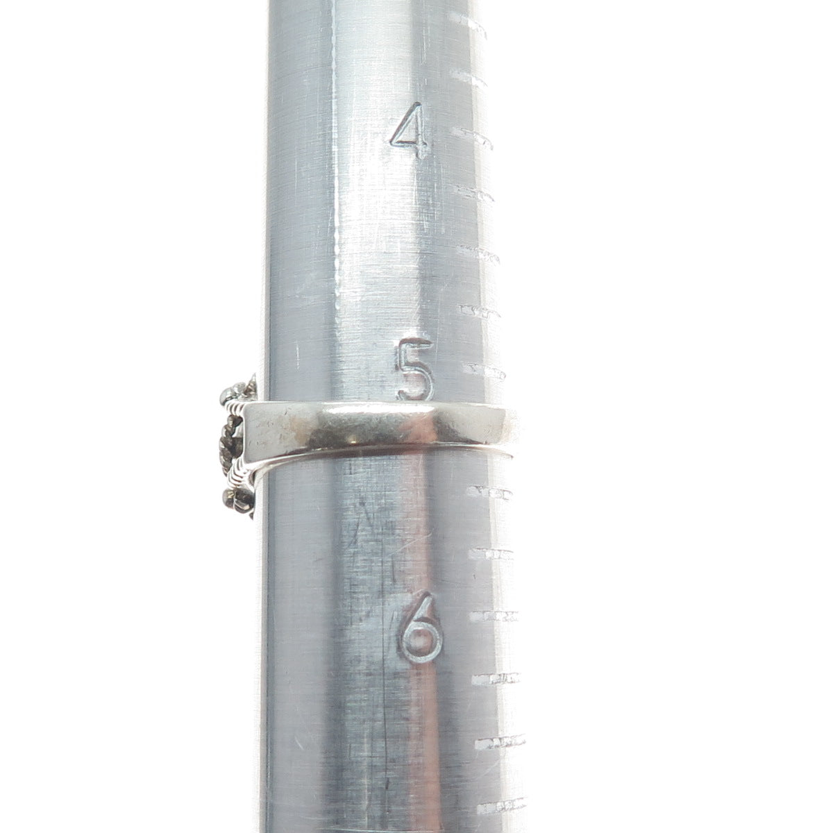 925 Sterling Silver Vintage Real Abalone Shell Modernist Beaded Ring Size 5.25