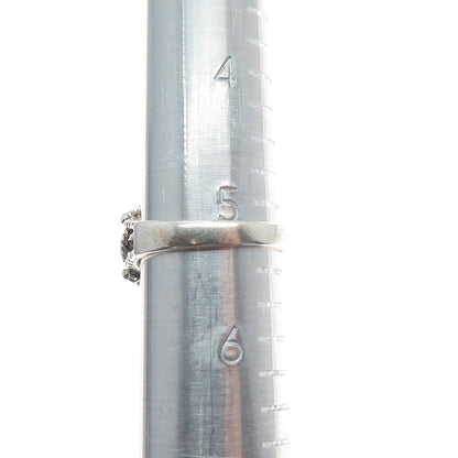 925 Sterling Silver Vintage Real Abalone Shell Modernist Beaded Ring Size 5.25