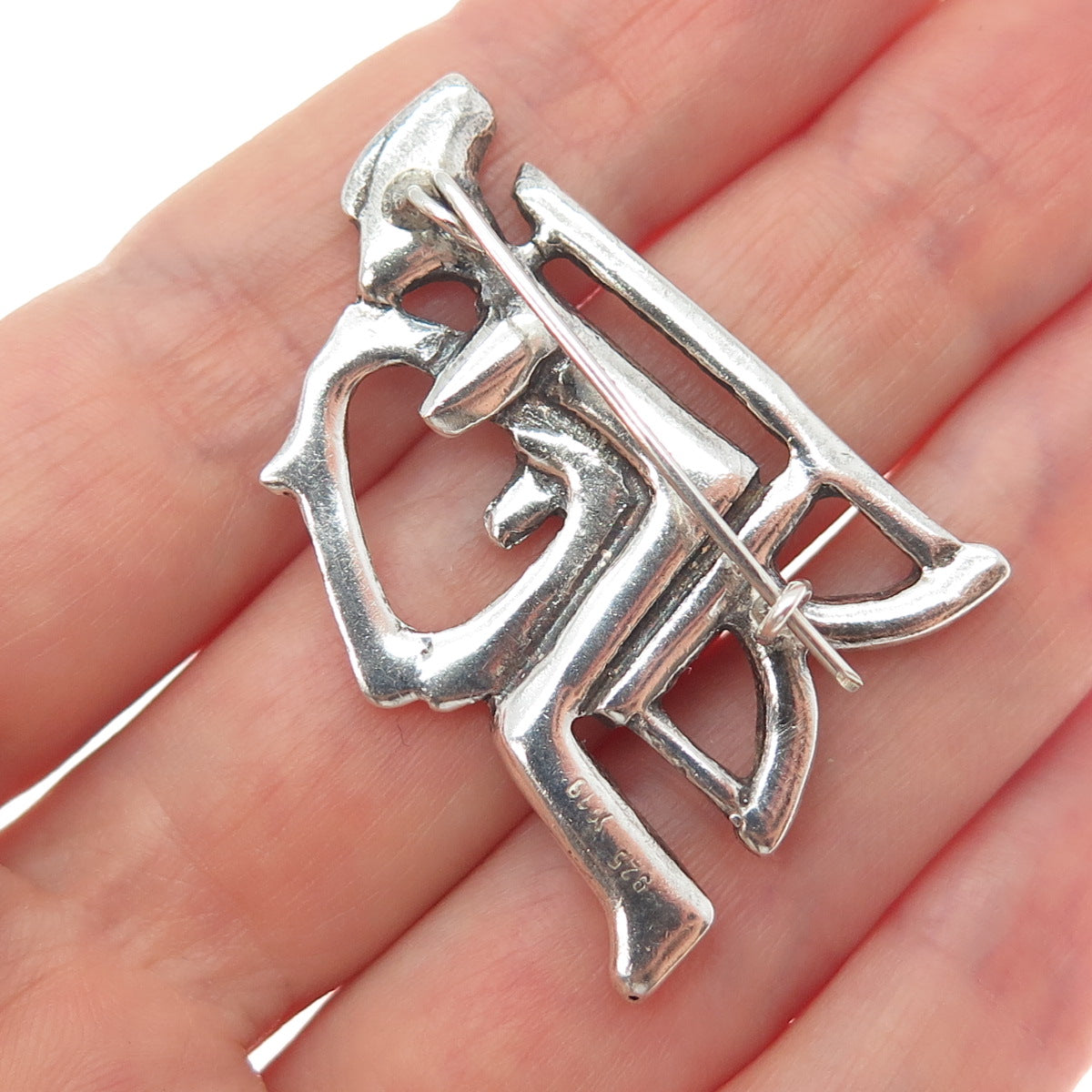 ELEFTHERIOU EL 925 Sterling Silver Vintage Keros Harpist Modernist Pin Brooch