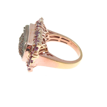 925 Sterling Silver Rose Gold Plated Druzy Pink Topaz & Amethyst Ring Size 5