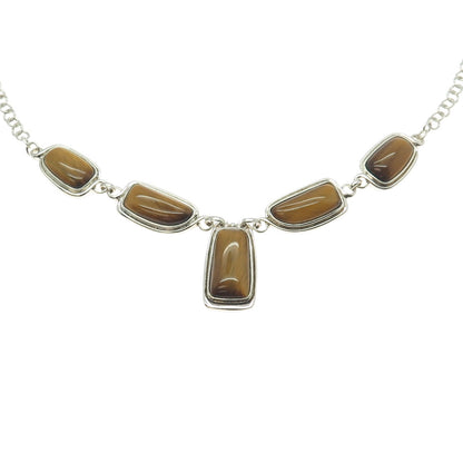 WHITNEY KELLY 925 Sterling Silver Vintage Real Tiger Eye Gemstone Necklace 18"