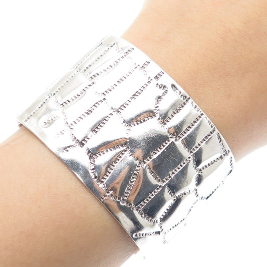 925 Sterling Silver Vintage Mexico Modernist Adjustable Wide Cuff Bracelet 6.75"