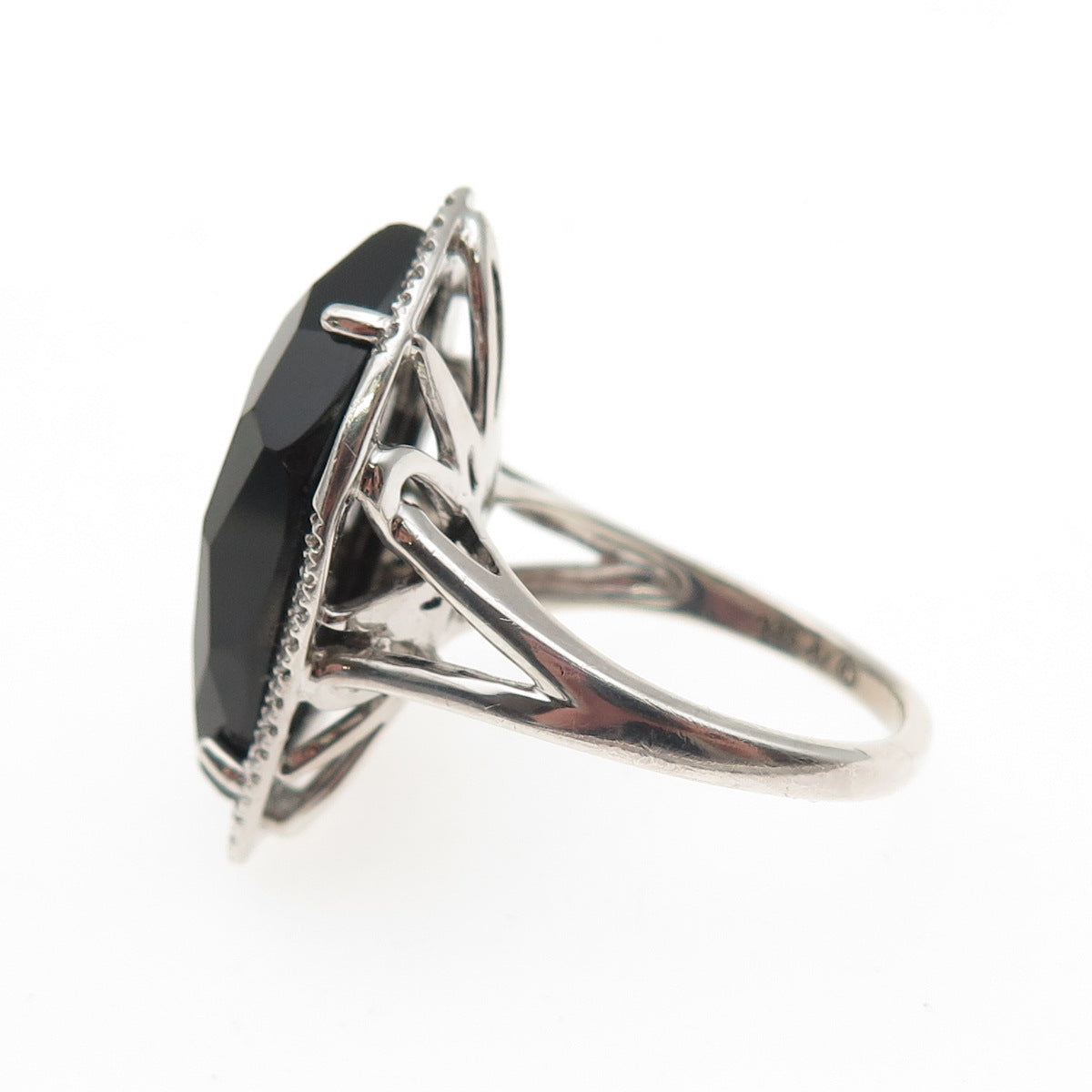 ALWAND VAHAN 925 Sterling Silver Real White Diamond & Black Spinel Ring Size 7