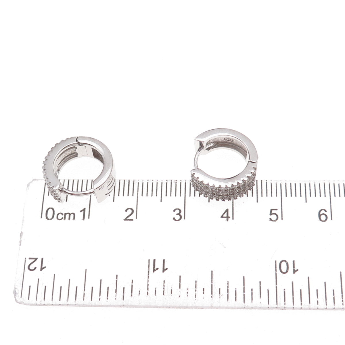 925 Sterling Silver Round-Cut C Z Hoop Earrings