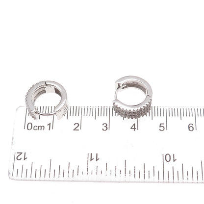 925 Sterling Silver Round-Cut C Z Hoop Earrings