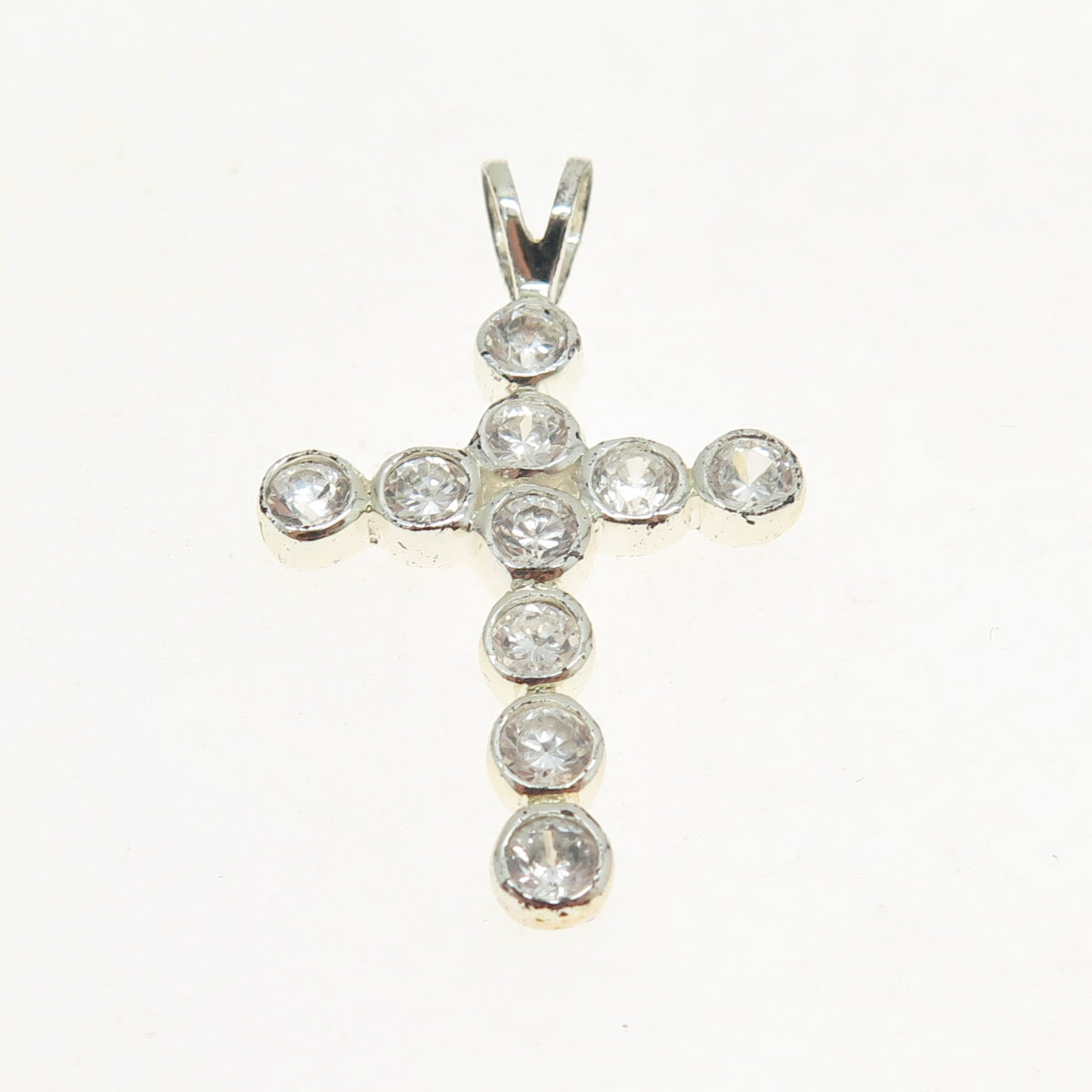 925 Sterling Silver Round-Cut C Z Cross Pendant