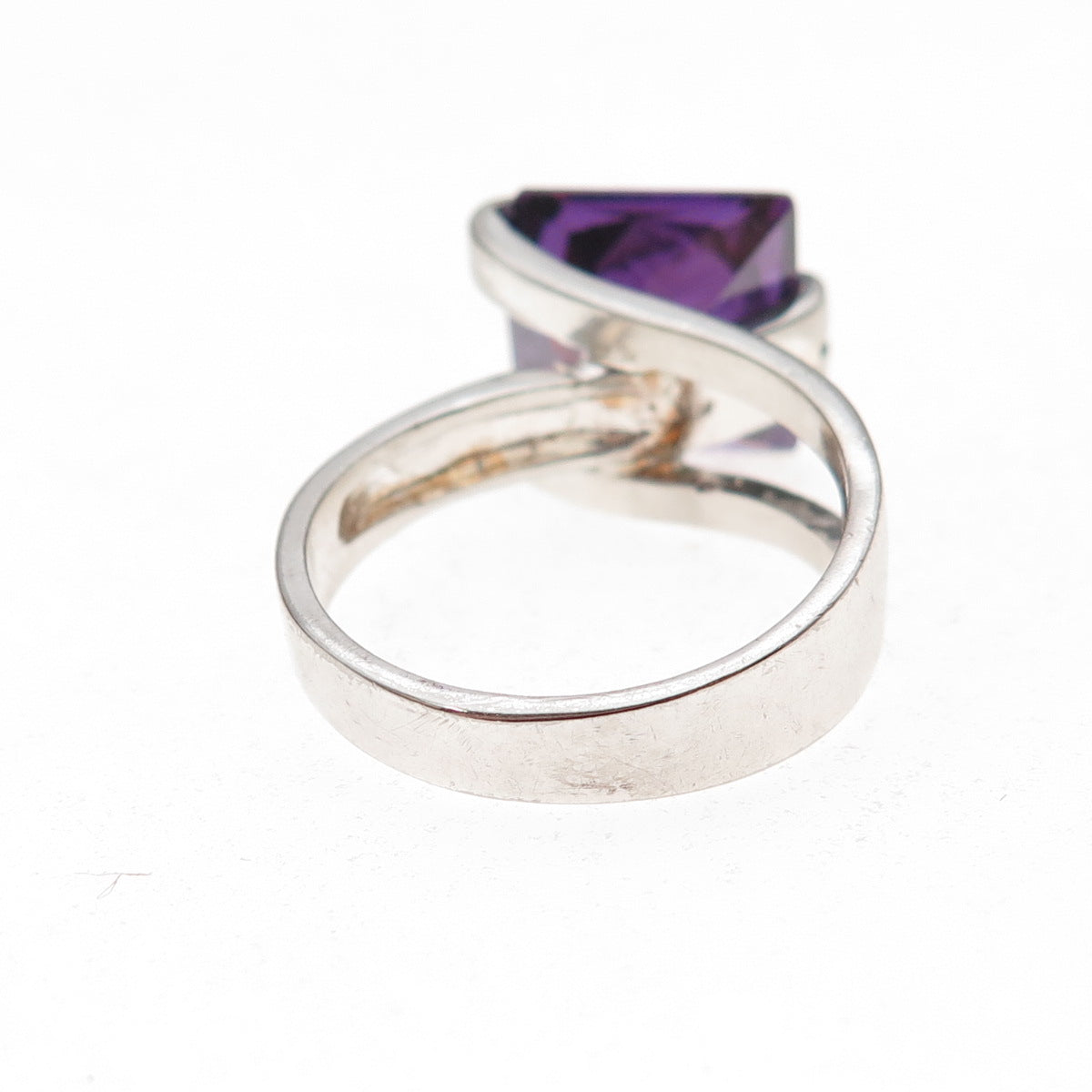 Charles Winston 925 Sterling Silver Princess-Cut Purple C Z Ring Size 8.5