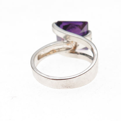 Charles Winston 925 Sterling Silver Princess-Cut Purple C Z Ring Size 8.5
