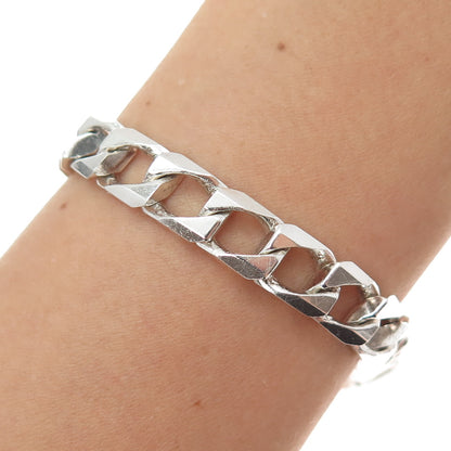925 Sterling Silver Vintage Italy Square Curb Link Bracelet 8.25"