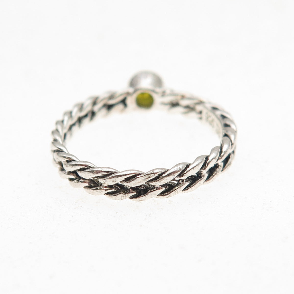 925 Sterling Silver Vintage Real Peridot Oxidized Twisted Ring Size 5.75