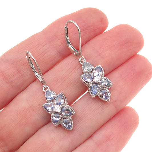 Chuck Clemency 925 Sterling Silver Real Tanzanite & White Topaz Dangle Earrings