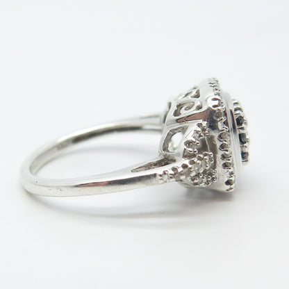 925 Sterling Silver Jane Saymour Real White & Black Diamond Ring Size 4.75