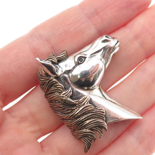 925 Sterling Silver 2-Tone Vintage Horse Oxidized Slide Pendant