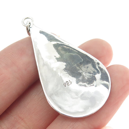 925 Sterling Silver Vintage Real Tourmaline Filigree Teardrop Pendant