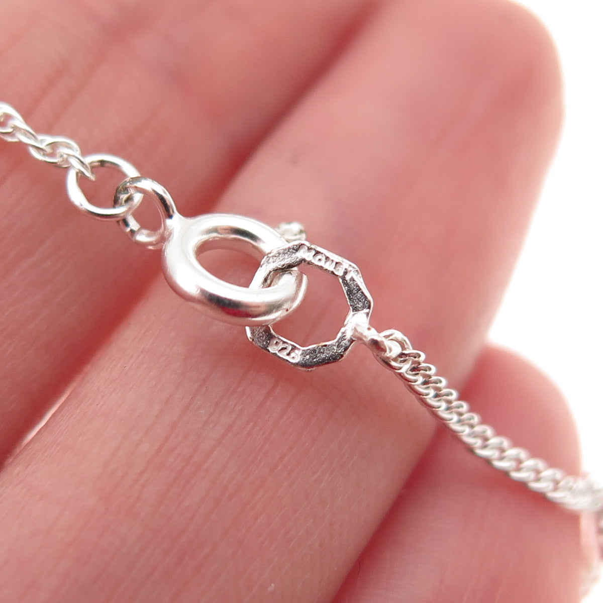 Monet 925 Sterling Vintage Enamel & MOP Heart Twisted Rope Chain Necklace 18-20"