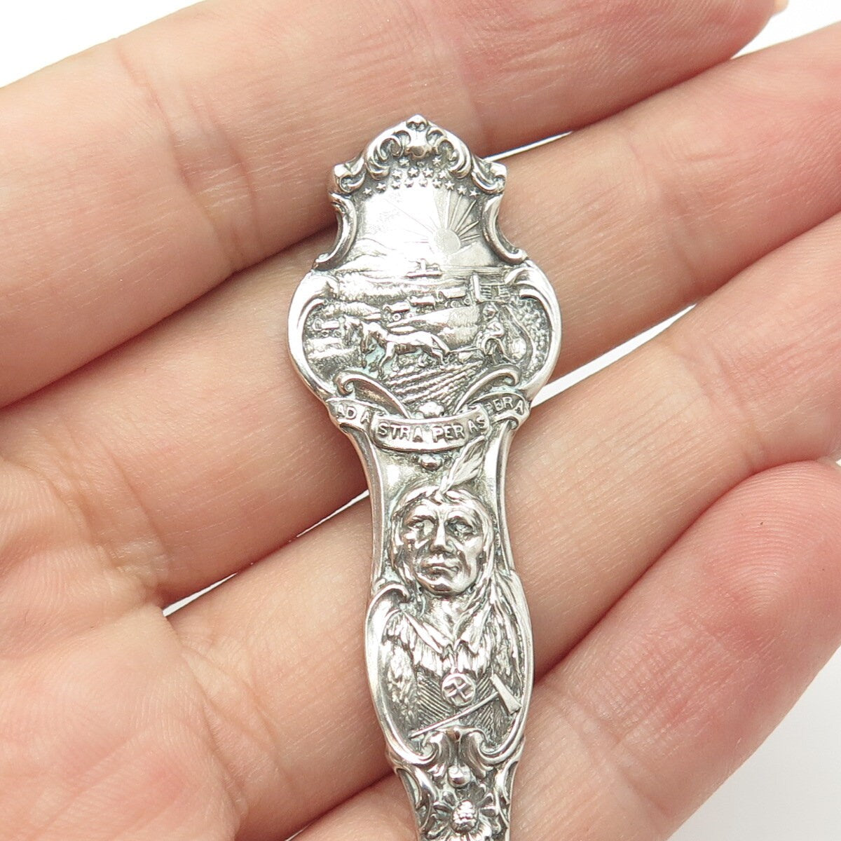 925 Sterling Silver Antique Art Deco R. Wallace Indian Chief Kansas Spoon