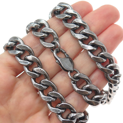 925 Sterling Silver Vintage Cuban Chain Heavy 197.6g Oxidized Necklace 25"
